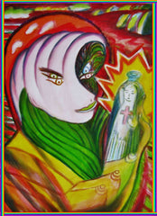 space women with enpty bottle of holy water
