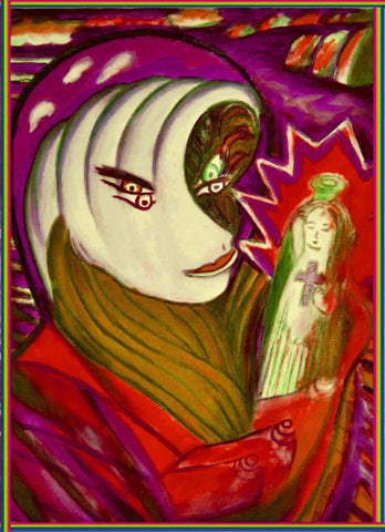 space women with enpty bottle of holy water