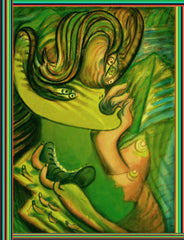 devil women with biting hand bag