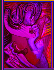 devil women with biting hand bag