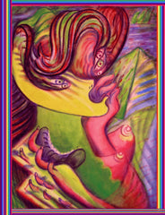 devil women with biting hand bag