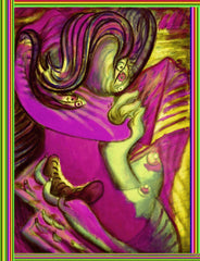 devil women with biting hand bag