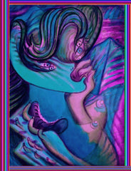 devil women with biting hand bag