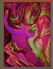 devil women with biting hand bag