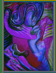 devil women with biting hand bag