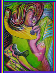 devil women with biting hand bag
