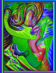 devil women with biting hand bag