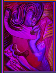 devil women with biting hand bag