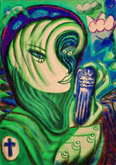 space women with angel phone