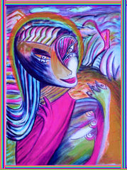 computer women in the country ,holding birds, betwen fingers, by the neck