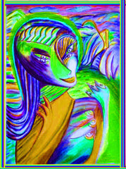 computer women in the country ,holding birds, betwen fingers, by the neck