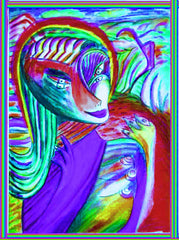 computer women in the country ,holding birds, betwen fingers, by the neck