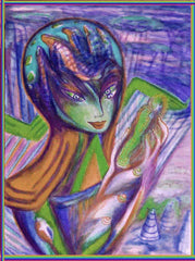 space women with doll phone