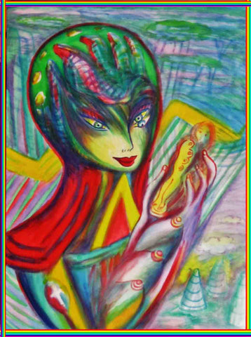 space women with doll phone