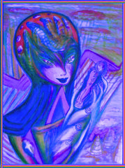 space women with doll phone