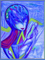 space women with doll phone