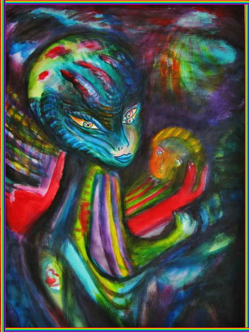 space computer girl with baby